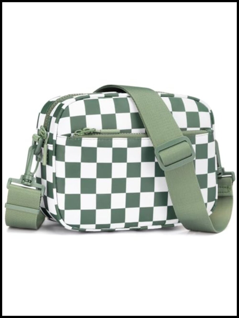 Small Checkered Nylon Crossbody Bag Cute Trendy Shoulder Purse Wide Strap